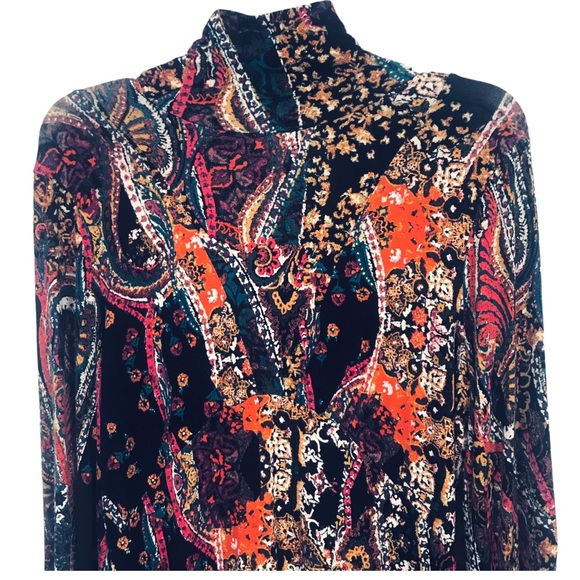 Free People All Dolled Up long sleeve paisley print mini dress. - Picture 3 of 11